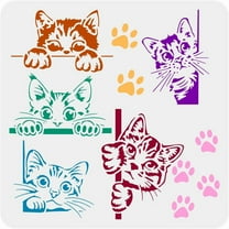 Peeping Cat Painting Stencil 11.8x11.8 inch Cat Border Template Hollowed Cute Cats Stencil Large Cat Paw Prints Template Cat Footprint Stencil Animal Theme Template