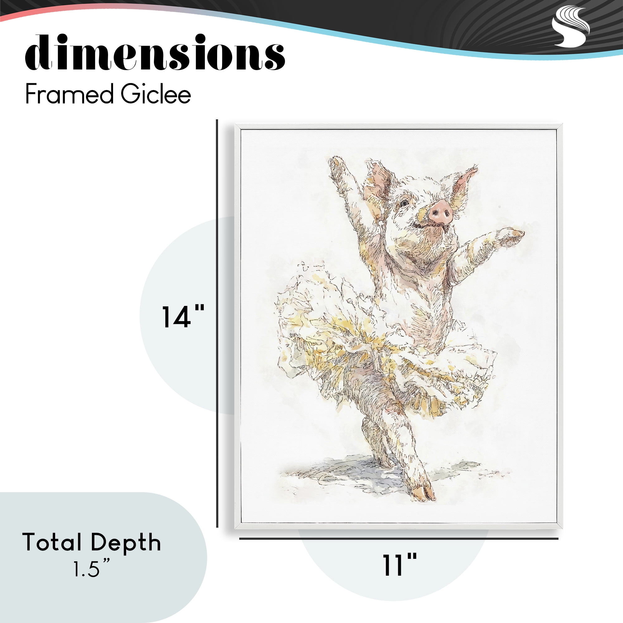 Ballet Pig Tutu White Framed Giclee Art, design by Ziwei Li