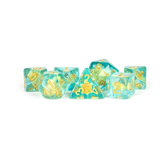 Metallic Dice Games LIC742 Polyhedral Turtle Dice Set, Blue & Green - Set of 7