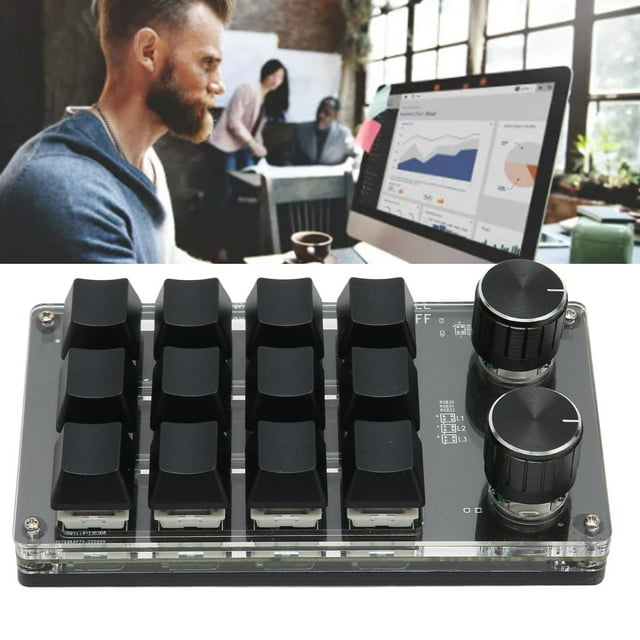 Programmable Macro Keyboard, Mini Keypad Multifunctional Shortcut One Handed Wired USB with RGB Light for PC