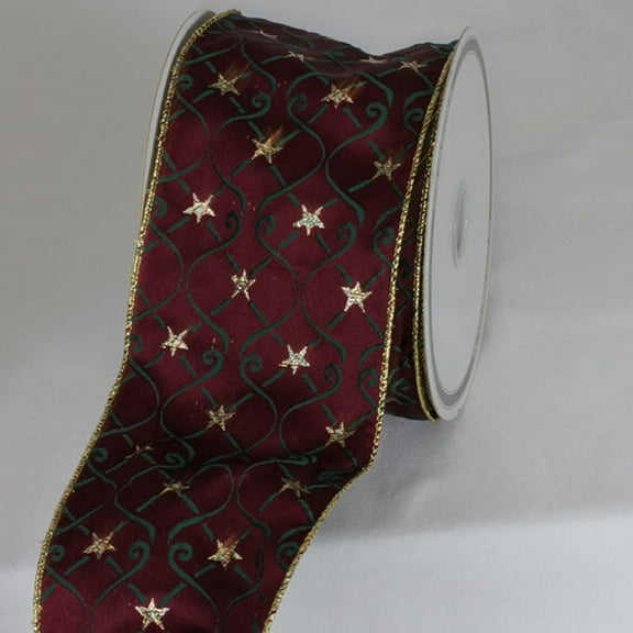The Ribbon People Burgundy Red and Green Star Wired Craft Ribbon 4" x 20 Yards
