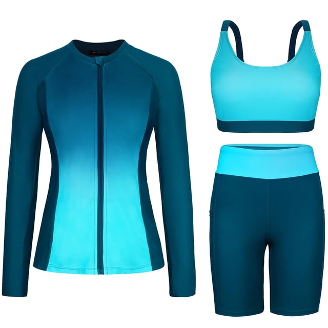 Set Rash Guard Arolina 2025 para mujer con camisas de baño azul M