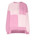 thumbnail image 4 of RYRJJ Women's Oversized Sweatshirt Casual Long Sleeve Button Collared V-Neck Pullover Tunic Tops Trendy Color Block Sweatshirts(Pink,L), 4 of 6