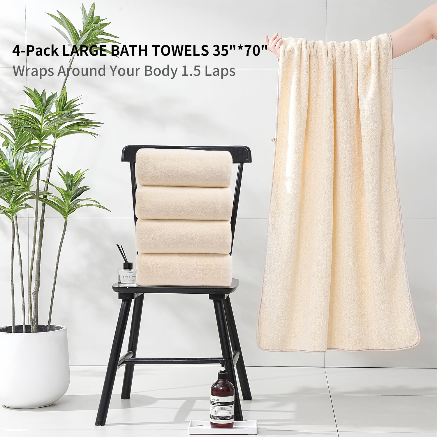 Kebury 4 Pack Bath Towels Extra large, 35"x70" Bath Sheets Towels Set For Adults, Oversize Bathroom Towel Ultra Soft Microfiber Quick Dry Highly Absorbent Shower Towel Spa Hotel Use (Beige)
