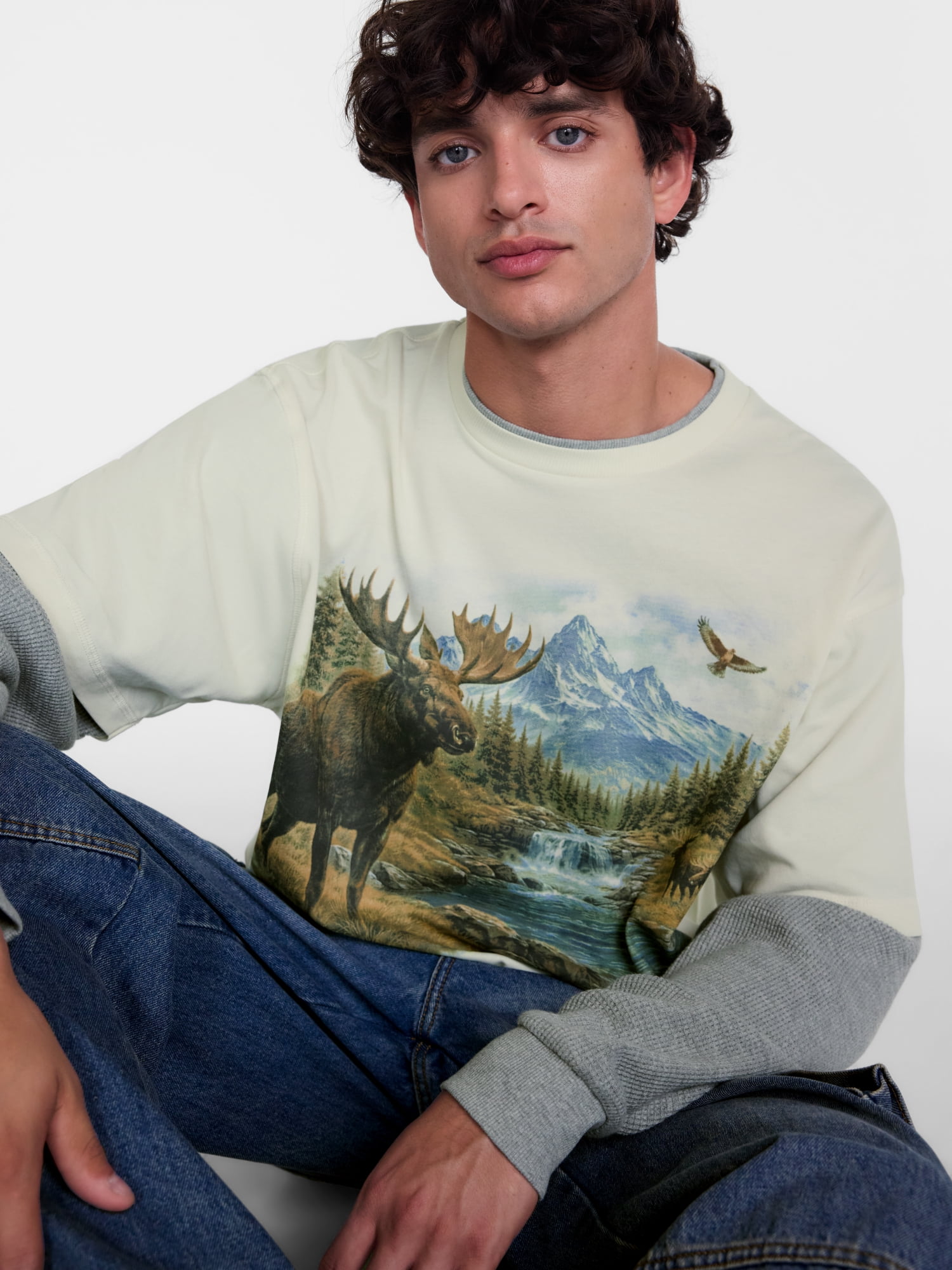 No Boundaries Layered Look Graphic Tee with Long Sleeves, Men’s & Big Men’s XS-4XLT