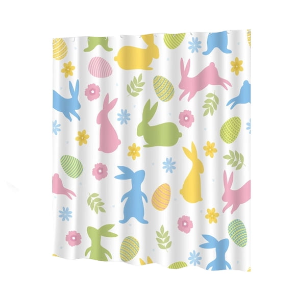 TanSiDing Easter Shower Curtain Waterproof Bathroom Decor with Bunny and Egg Pattern, Polyester Holiday Bath Curtain Liner for Spring Festival Decorations