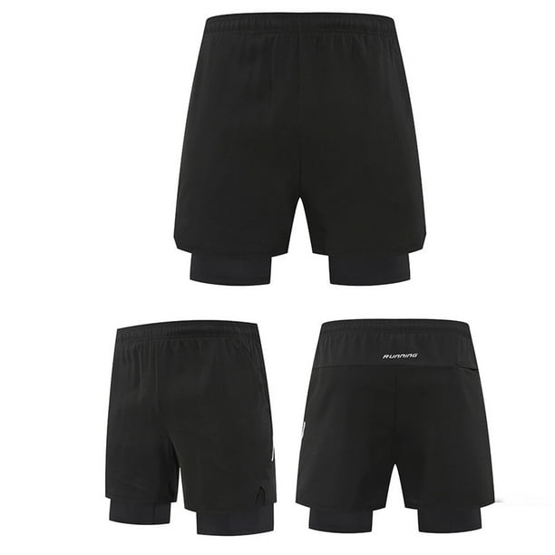 pstuiky Pantalones cortos casuales para hombre, Pantalones cortos deportivos de playa de doble capa, informales, de secado rápido, de color liso, para hombre Pantalones cortos de entrenamiento