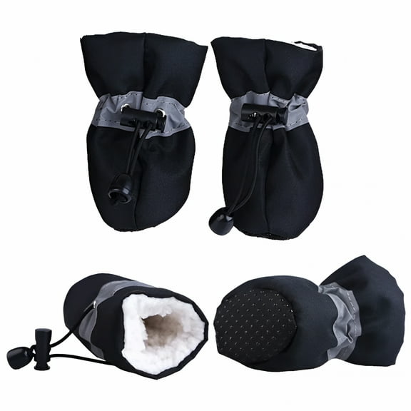 TELOLY 4Pcs Waterproof Winter Pet Dog Shoes Anti-Slip Rain Snow Boots Footwear Thick Warm for Small Cats Dogs Puppy Dog Socks Booties Black Dog Shoes Small Size Dogs Xs