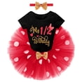 thumbnail image 3 of IBTOM CASTLE Baby Girls Half Birthday Outfit Polka Dots ONE Romper Tutu Skirt Mouse Ears Headband Cake Smash Clothes for Photo Shoot 6 Months Black - My 1/2 Birthday, 3 of 8