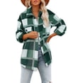 thumbnail image 1 of Camisas de cuadros cepillados para mujer, chaquetas tipo sobretodo con solapa de franela de manga larga y botones con bolsillos, 1 of 3