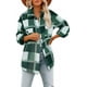 thumbnail image 1 of Camisas de cuadros cepillados para mujer, chaquetas tipo sobretodo con solapa de franela de manga larga y botones con bolsillos, 1 of 3