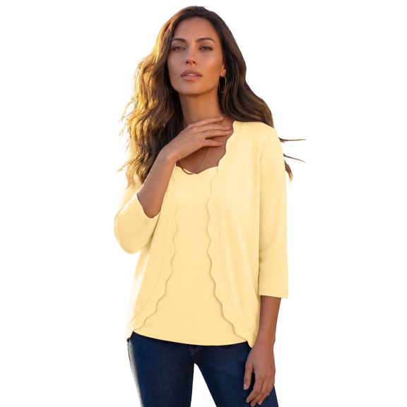Roaman's Women's Plus Size Scalloped Cardigan And Tank Set