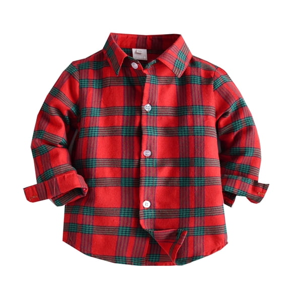 LUOGENLI Maxi Tops Set Trendy Toddler Boys Long Sleeve Winter Autumn Shirt Tops Coat Outwearing for Babys Clothes Plaid White Maxi Shirts for Boys 2025 Red Size 1-2 Years