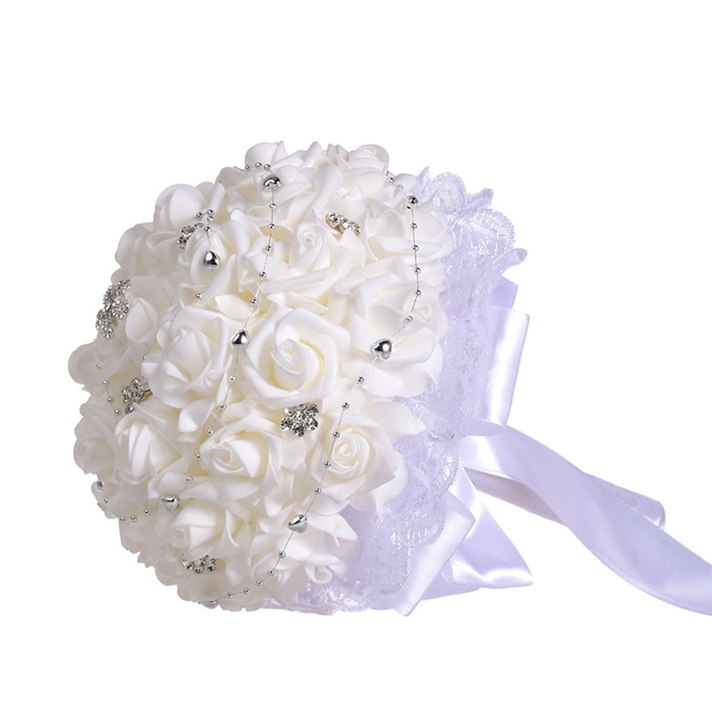 Handmade Bridal Flower Wedding Bouquet Crystal Bridesmaid Posy Hot Pink Black #3 