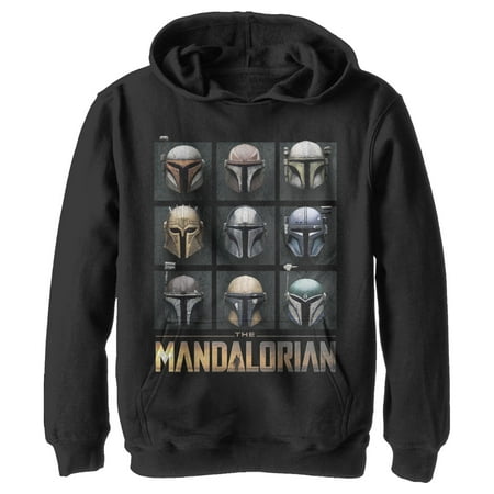 Boy's Star Wars: The Mandalorian Helmet Box Up Pull Over Hoodie Black Large