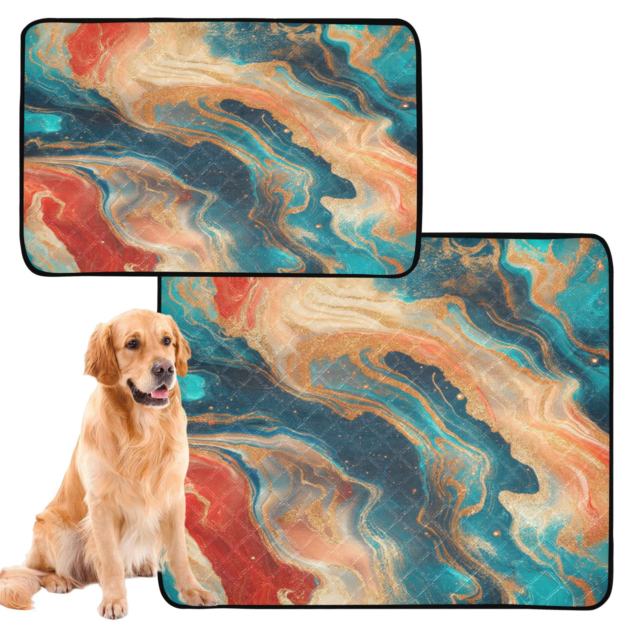 Qxltty Colorful Gilt Marble Cat litter Pads Pet Set of 3 Diaper Mats Center Anti-leakage Layer Absorbent Soft and Comfortable