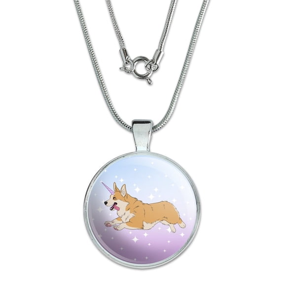 Unicorg Corgi Unicorn 1" Pendant with Sterling Silver Plated Chain