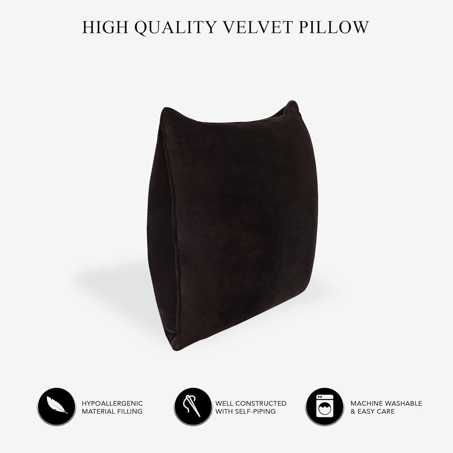 A1HC Hypoallergenic Down Alternative Decorative Throw Pillow, 20x20 in, Square, Pack of 1, Smoky Black