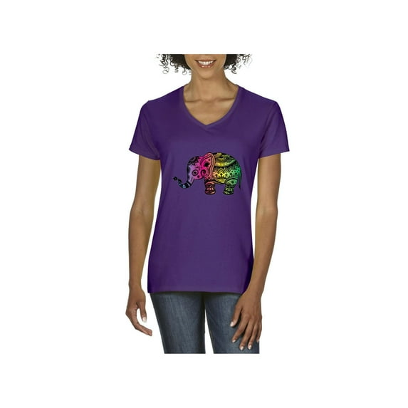Women's T-Shirt V-Neck Short Sleeve - Elephant
