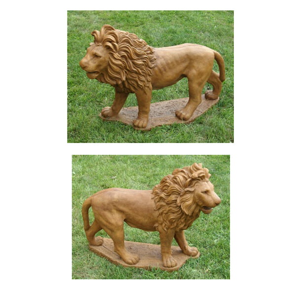 Set Of 2 Majestic Lion Cast Stone, Outdoor Lion Statues