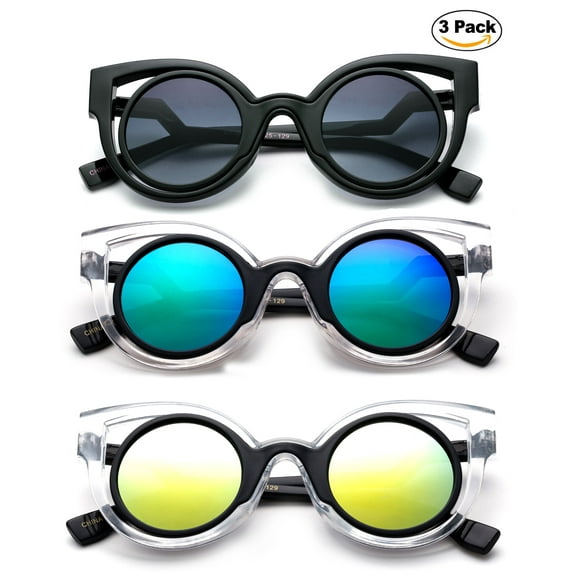 Newbee Fashion -Kids Girls High Fashion Sunglasses Unique Design Double Clear Frame Round Fashion Girls Sunglasses with Flash Mirrorrd Lens UV Protection Lead Free High Quality