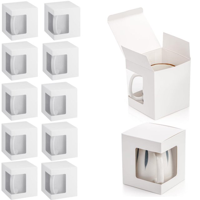 12 cajas para tazas de regalo, cajas de regalo para tazas de café en blanco, embalaje para tazas de sublimación, cajas de regalo de cerámica transparente de 11 oz, 12 oz y 15 oz (blancas)