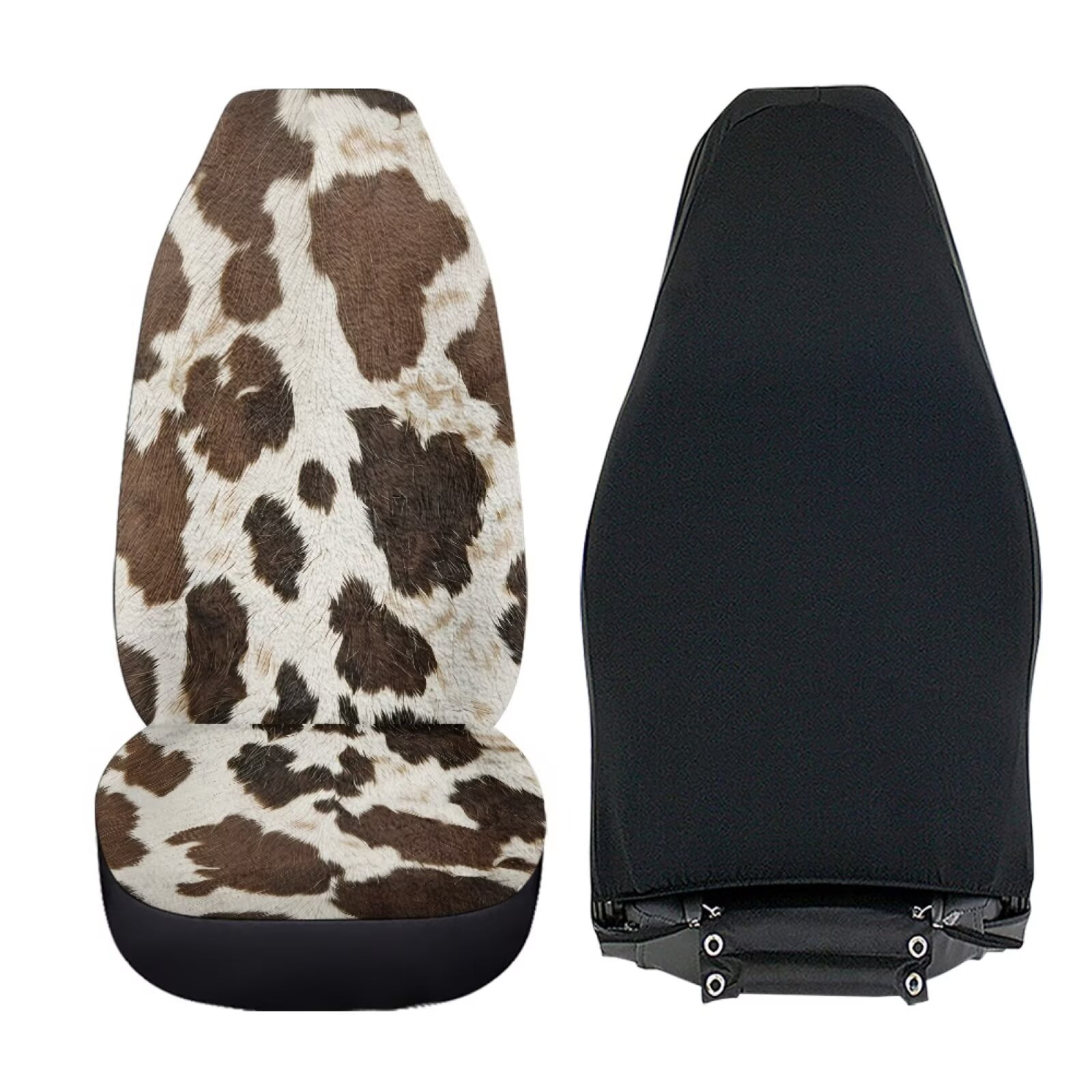 Uorisanigo 2PCS Car Seat Covers for Front Seats, Plush Automotive Seat Covers, Brown Cow Print Vehicle Seats Protectors Driver Interior Accessories Universal for Most Cars, SUV
