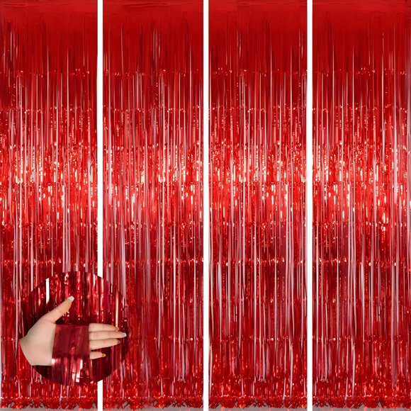 Cortina de aluminio con forma de oropel Backdrop Keyali, paquete de 4 unidades, 100 x 253 cm, color rojo