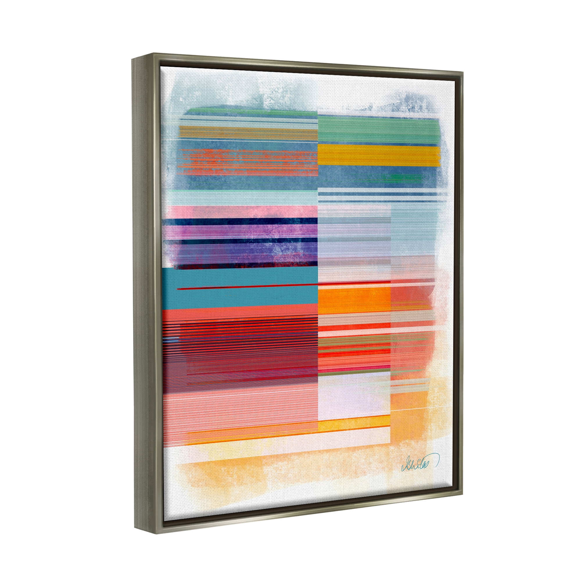 Stupell Industries Patterned Rainbow Abstract Abstract Painting Gray Floater Framed Canvas Art Print Wall Art, 25 x 31