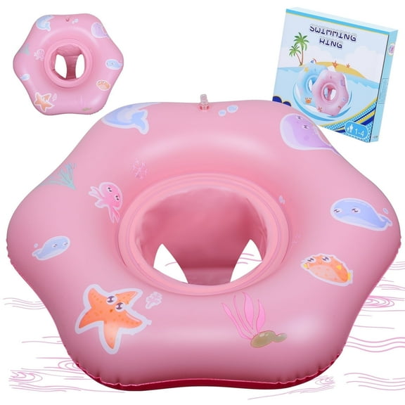 Qoosea Baby Pool Float with Safe Seat for 6-48 Months Toddler, with Two Repair Patches Upgraded Thickened Anti-Leakage Belt Baby Swimming Pool Floats (Pink)
