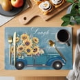 thumbnail image 2 of Placemats Set of 6, Truck Sunflowers Woven Placemat, Linen Place Mats for Kitchen/Dining Tables, Blue Ombre Spring Botanical Floral Car Washable Table Mats for Party, 2 of 8