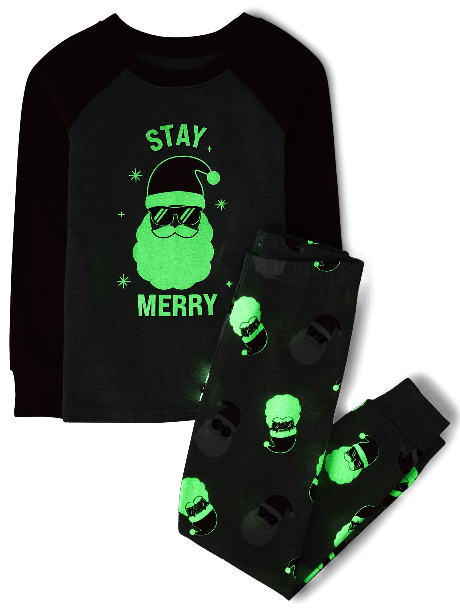 The Children's Place Kids Unisex Matching Sibling Glow-in-the-Dark Stay Merry Snug Fit Cotton Pajamas, Sizes 4-16
