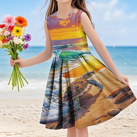 Piuwrlz Girls Play Casual Dresses Girl Summer Dresses Pleated Skirts Multicolor Size 11 Years