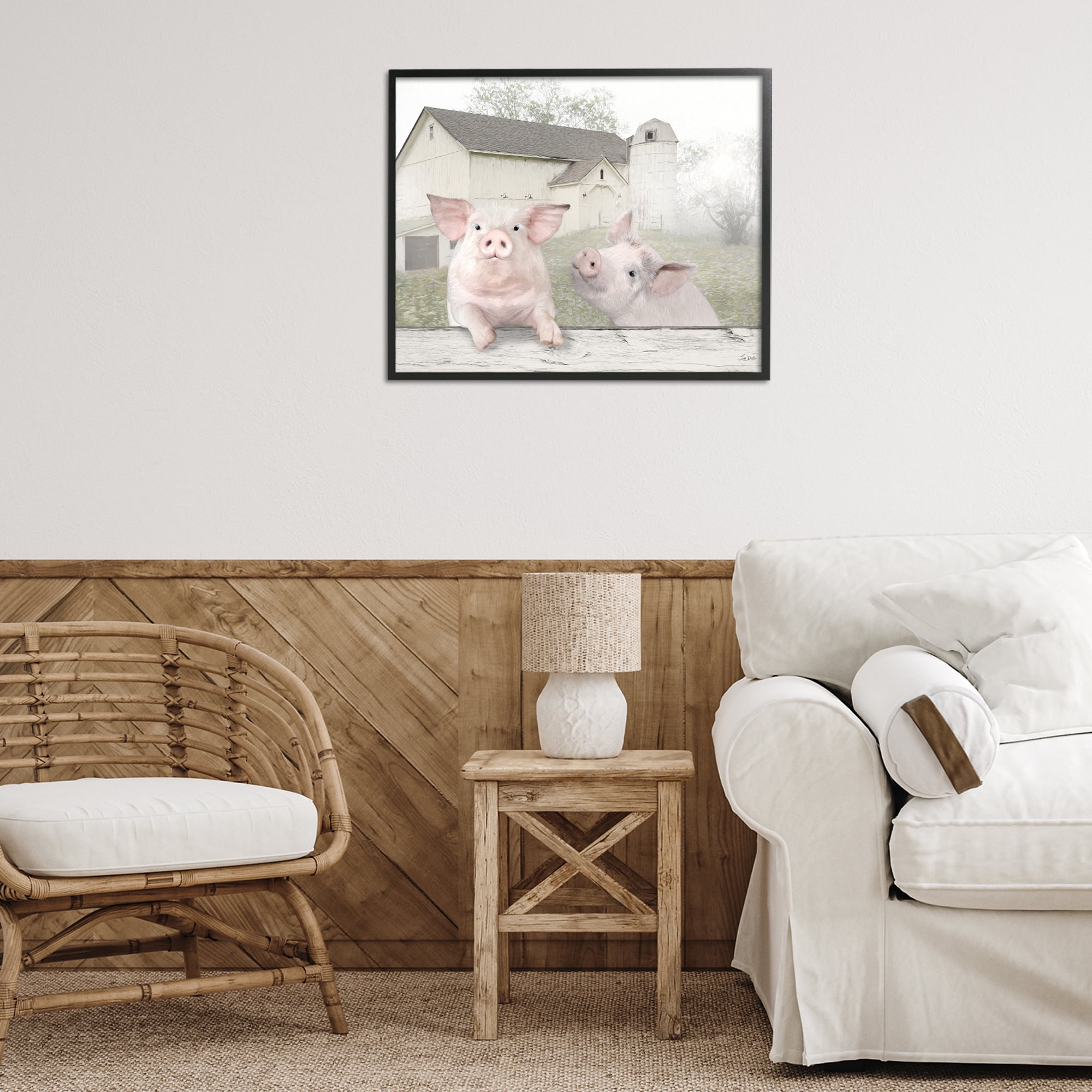 Stupell Industries Piglets Farm Scenery Animals & Insects Painting Black Framed Art Print Wall Art, 30 x 24