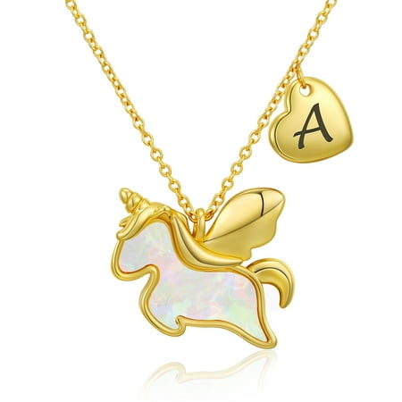 LUNVKY 18K Gold Plated Unicorn Initial Necklaces for Teen Girls Letter A Pendant Chain Stuff Accessory Decoration Birthday Graduation Jewelry Gifts Her Tween Preteen Kids Daughter Age Ideas