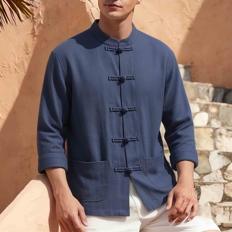 USNSM Men's Shirt Tang-Suit Shirt Long Sleeve Traditional Kung-Fu