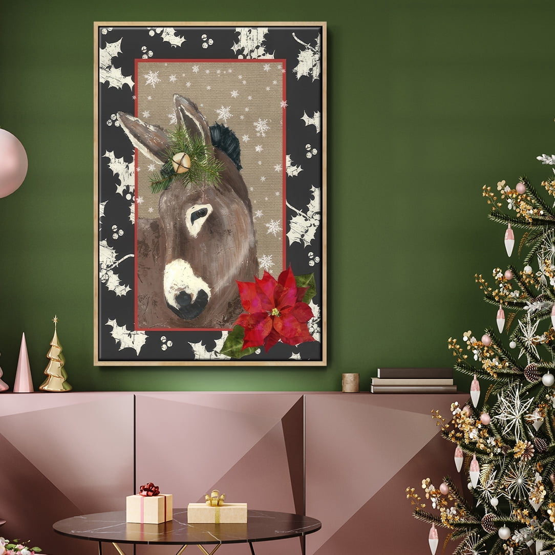 County Christmas Farm III - Framed Gallery Wrapped Holiday Canvas - 27 x 41 - Natural Wood Frame