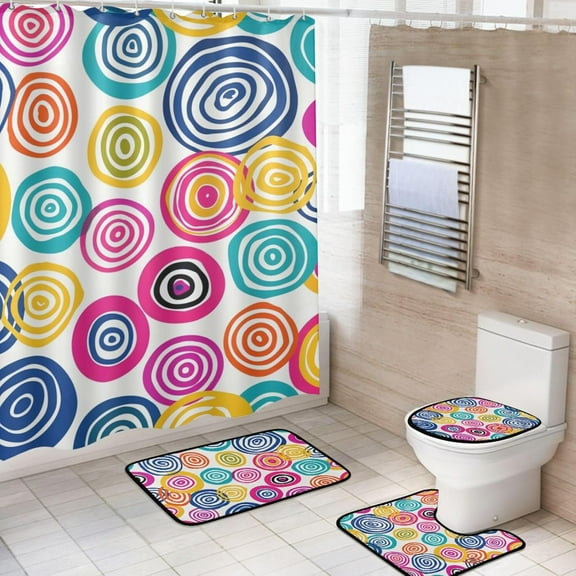 Shower Curtain Set 4 Piece for Bathroom Decoration, Pinstripe Bathroom Sets with 1 Fabric Shower Curtain and 3 Non-Slip Bathroom Rugs Accessories with Hooks