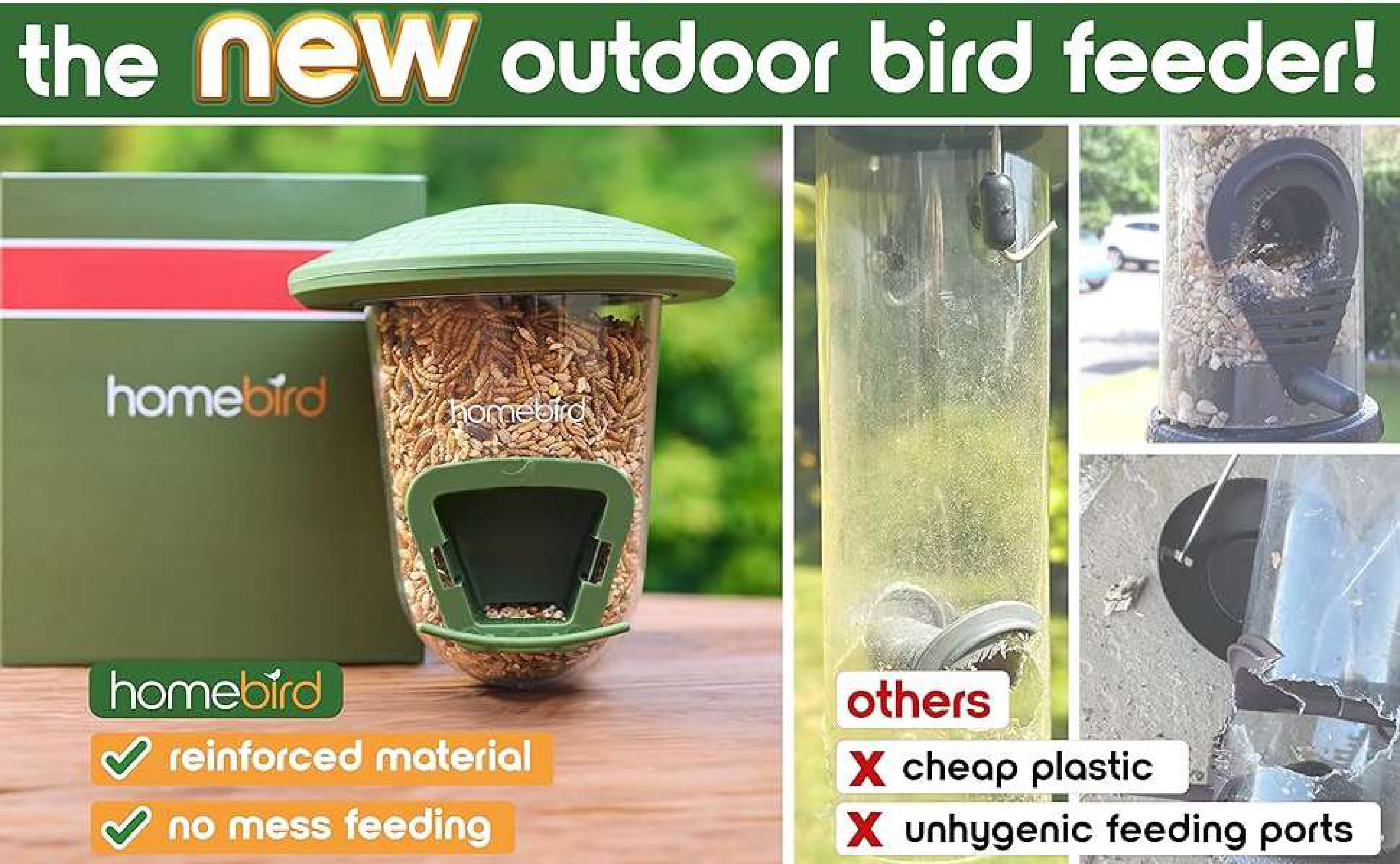 Outdoor Mountable Bird Feeder for Mounting Fences, Trees, Posts, Perches, Balcony, Walls, etc.