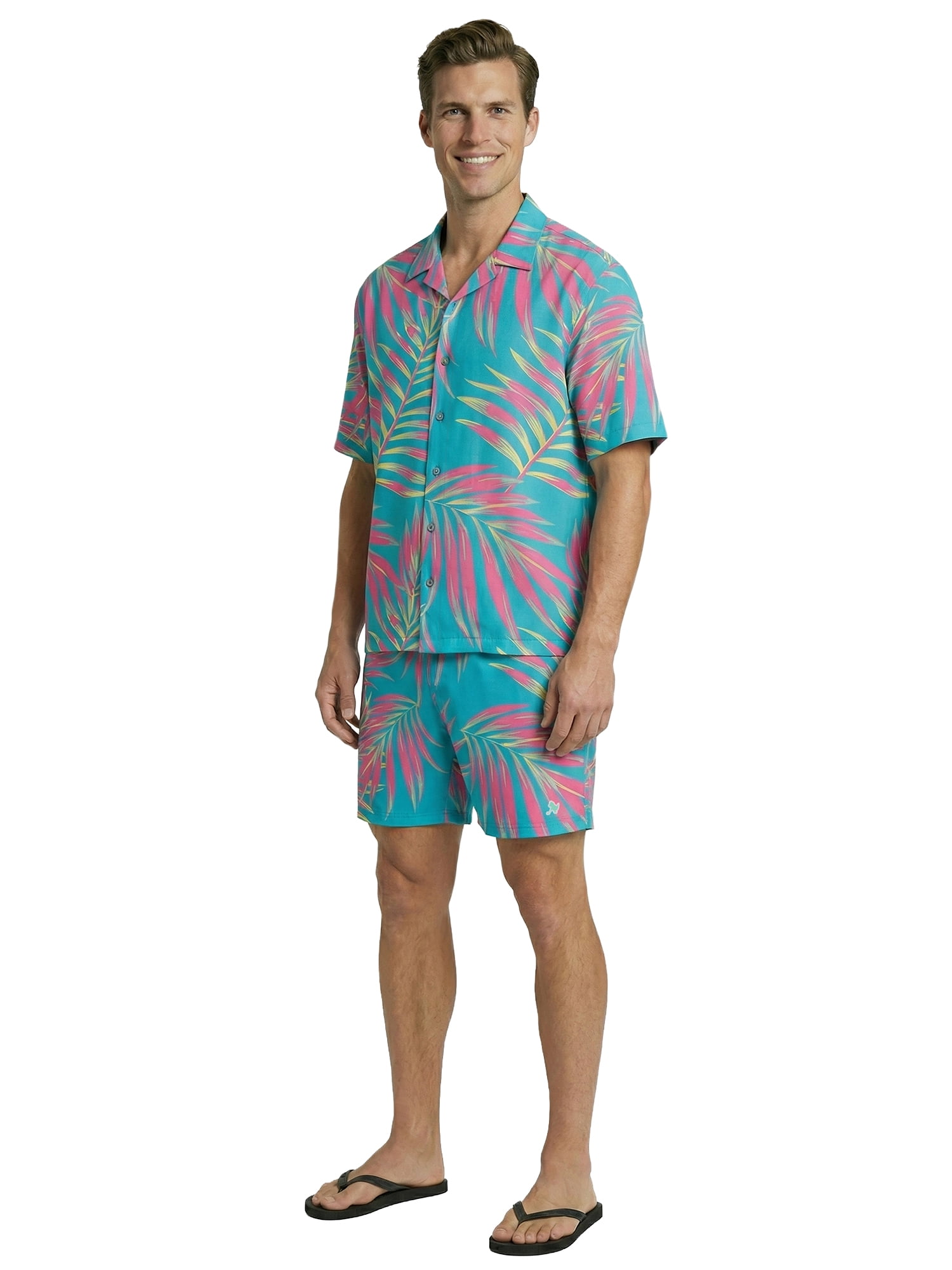 Birdie Bound Men's Printed Leaves Pops Swim Trunks, Sizes S-3XL