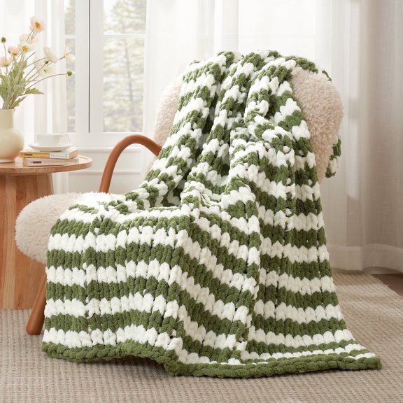 Handmade Chunky Knit Chenille Throw Blanket Soft Cozy Blanket for Couch, Sofa Bed
