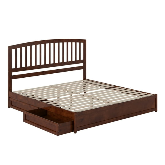 Lucia King Wood Platform Bed with Panel Footboard and Storage Drawers in Walnut