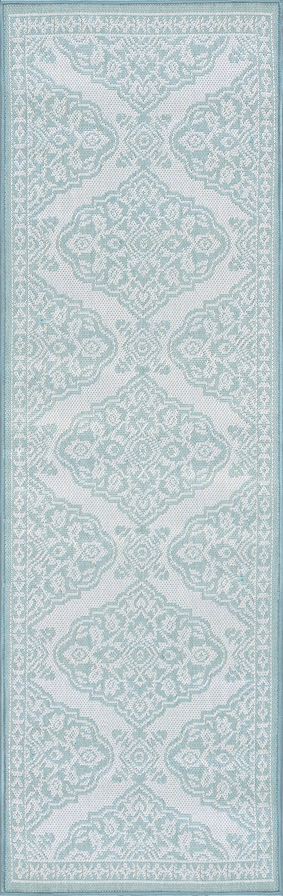 2x8 Water Resistant, Indoor Outdoor Runner Rugs for Patios, Hallway, Entryway, Deck, Porch, Balcony or Kitchen | Outside Area Rug for Patio | Aqua, Floral | Size: 2'2'' x 7'3''