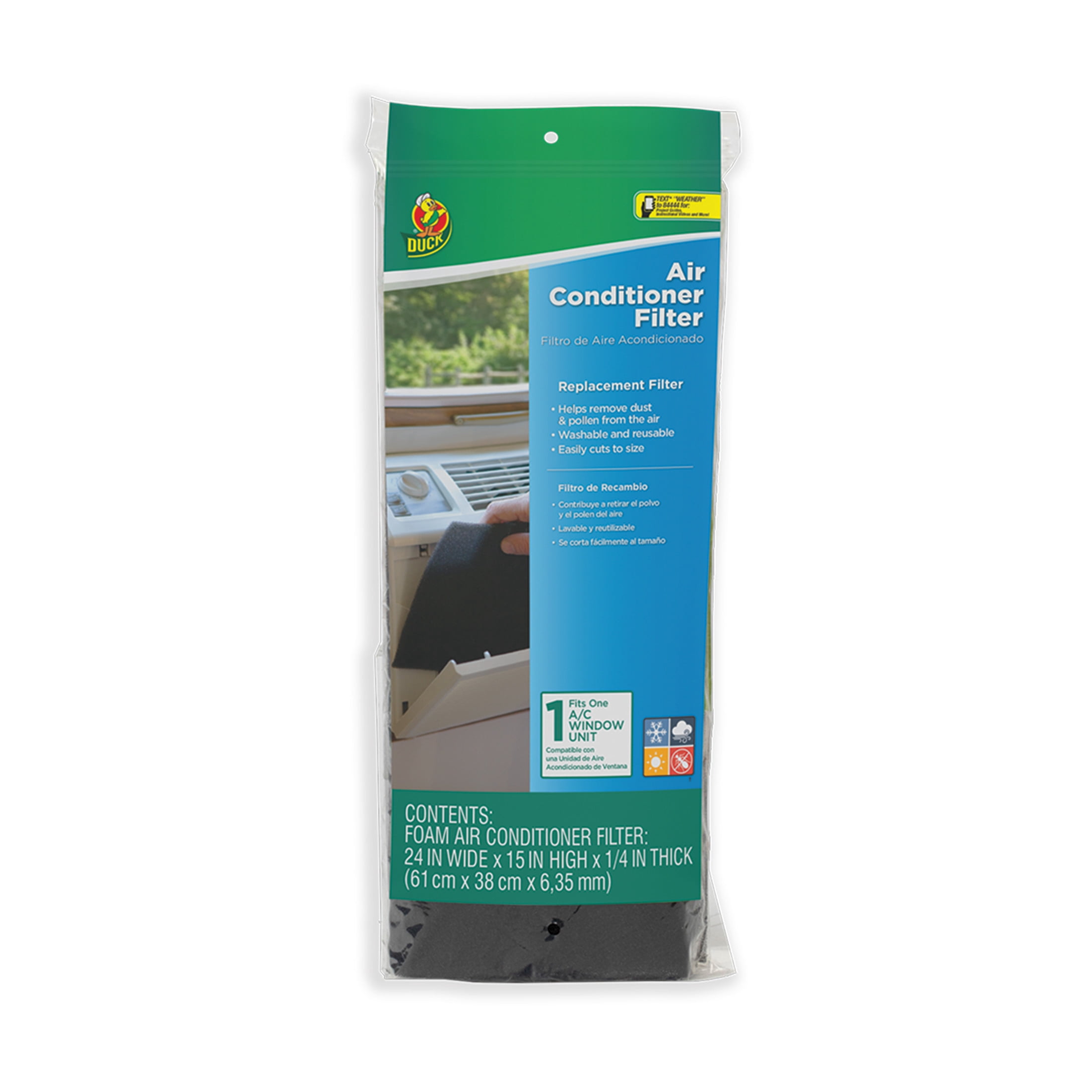 (2 pack) Duck Brand, 24 Inch X 15 Inch X 0.25 Inch Black Air Conditioner Filter, Washable, Reusable