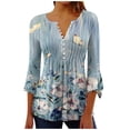 thumbnail image 1 of Meichang Chemisiers Boutonnés pour Femmes 2024 Tunique Plissée Manches 3/4 Évasées Chemise Décontractée à Imprimé Floral Blouse Évasée Douce Extensible Fendue Col en V T-Shirts Haut pour les Vacances, 1 of 5