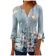 thumbnail image 2 of ICHUANYI Clearance Women Fashion Printed Casual V-Neck Short Sleeve Loose T-Shirt Blouse Tops(Sky Blue, M) ICHUANYI WER2023080912481, 2 of 5