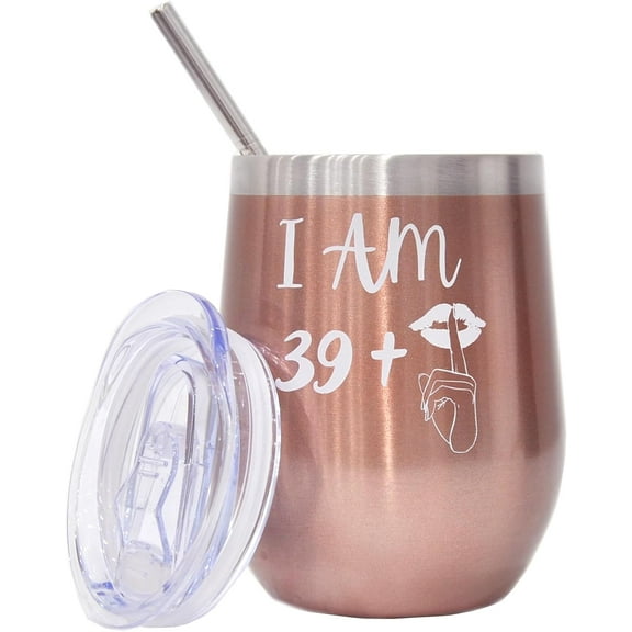 BOKALAKA 40th Birthday Women, 40th Birthday Gift For Women, Stainless Steel Wine Tumbler Gifts 40th Birthday Wife, Birthday Gift (350ml、12oz)