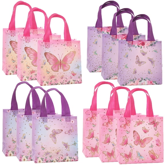 12pcs Butterfly Gift Bags with Handles, Reusable Non-Woven Goodie Bags for Birthday, Wedding, Anniversary, Christmas,7.87*7.87*3.54