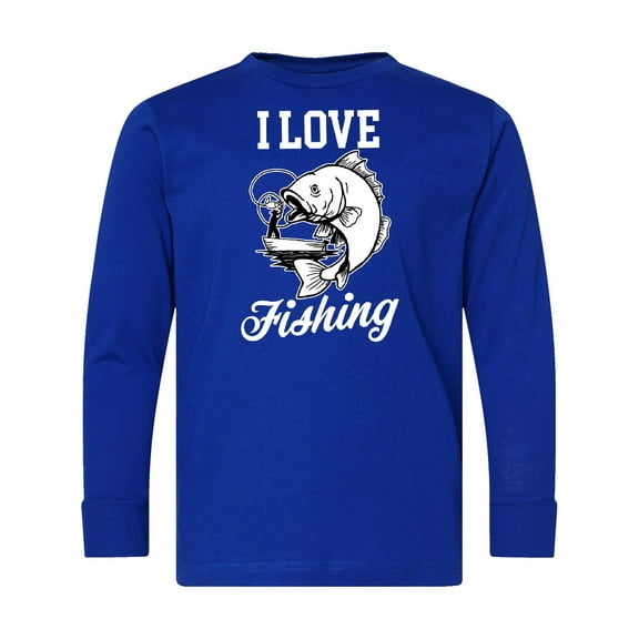 Inktastic I Love Fishing with Fish Illustration with White Text Long Sleeve Youth T-Shirt