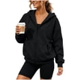 thumbnail image 2 of Tdoqot Womens Hoodie with Pockets- Loose Fit Zip Up Casual Long Sleeve Fall Sweatshirt Track Jacket Black Size XL, 2 of 8